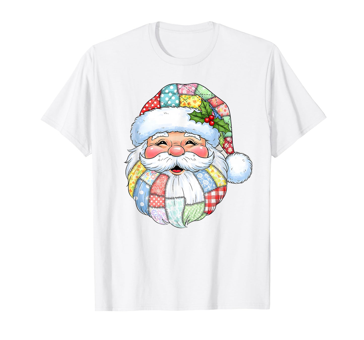 Patchwork Santa Claus Face Preppy Girly Christmas Girls Kids T-Shirt