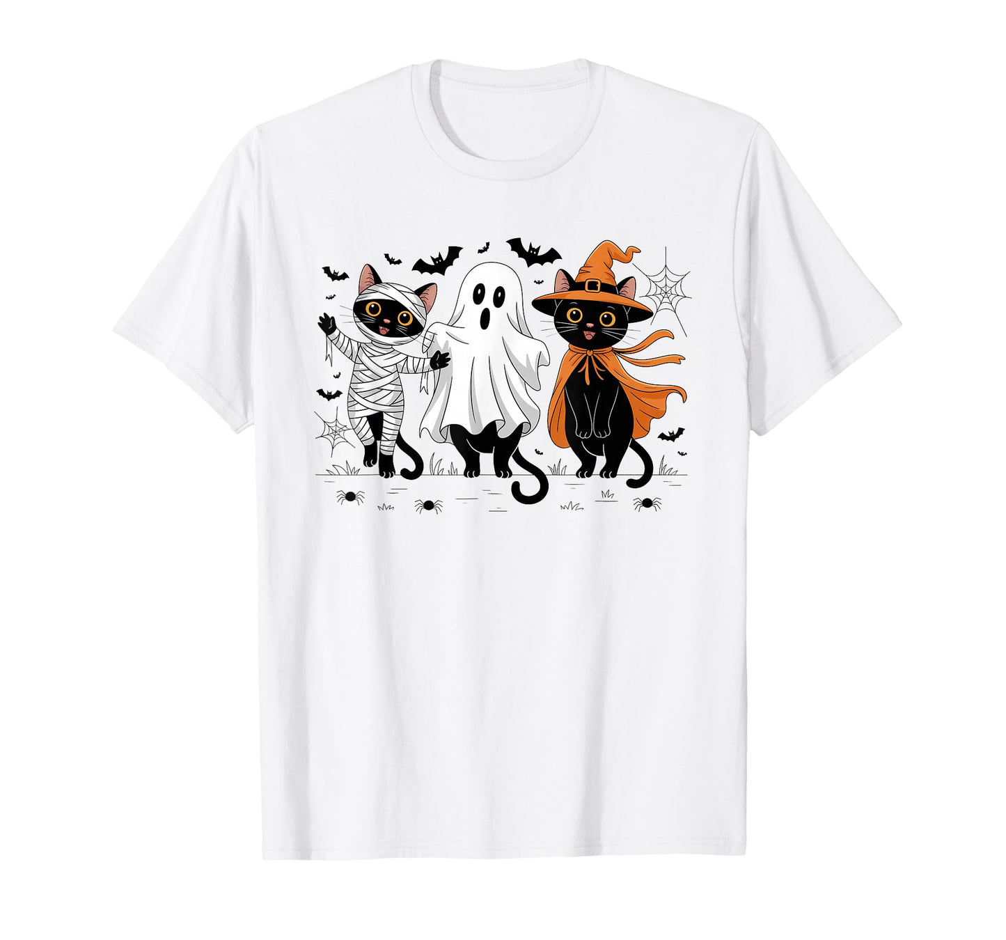 Retro Cat Witch Scary Halloween Pumpkin Women Men Kids T-Shirt