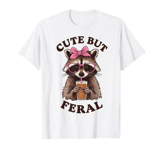 Cute But Feral Funny Racoon With Glasses Toddler Girls Kids T-Shirt