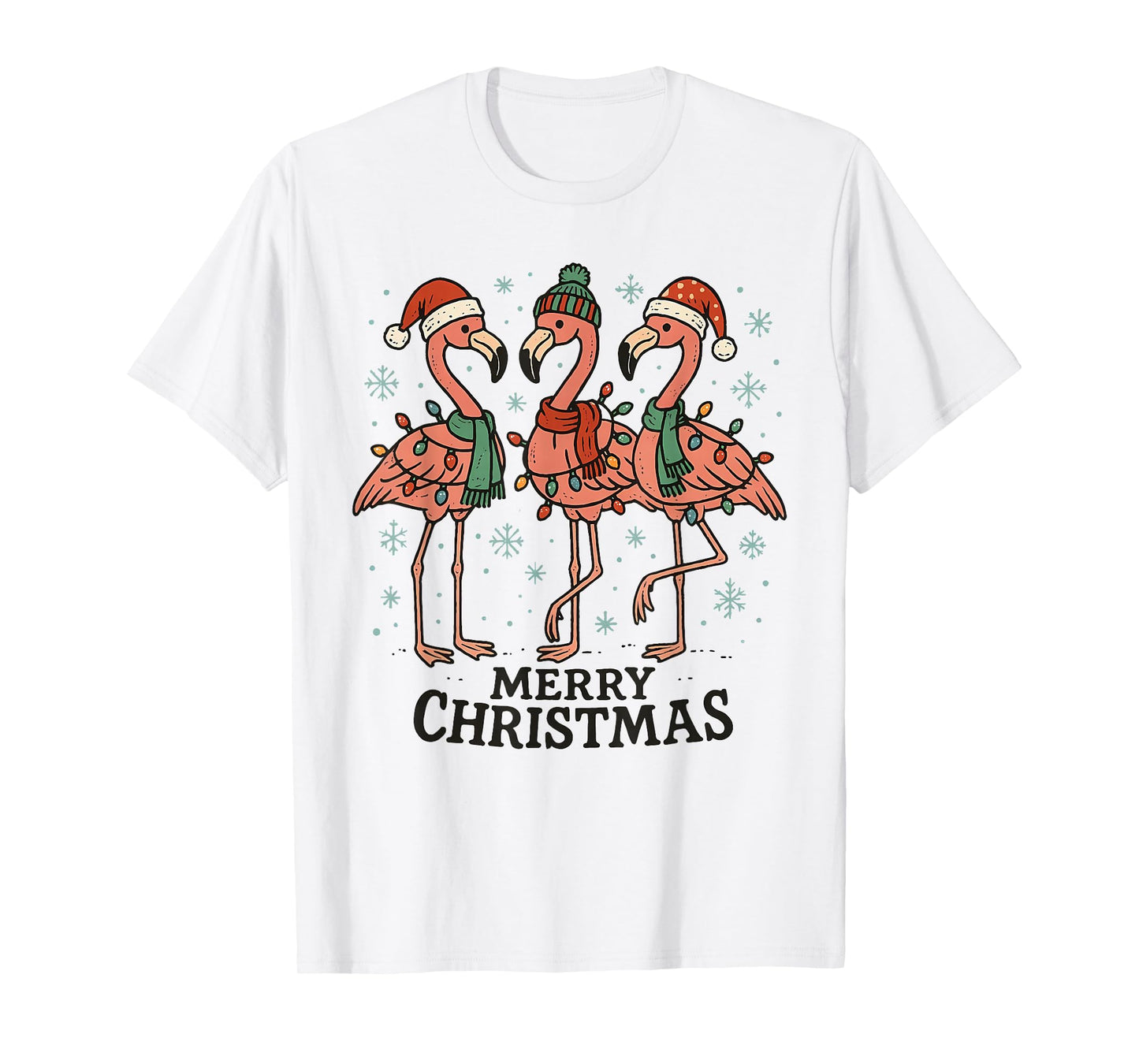 Merry Christmas Pink Flamingo Santa Hat Matching Family Xmas T-Shirt