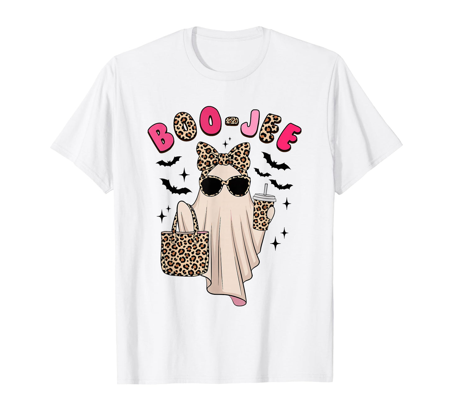 Coquette Leopard Ghost Coffee Boo-JEE Halloween Boujee Ghost T-Shirt