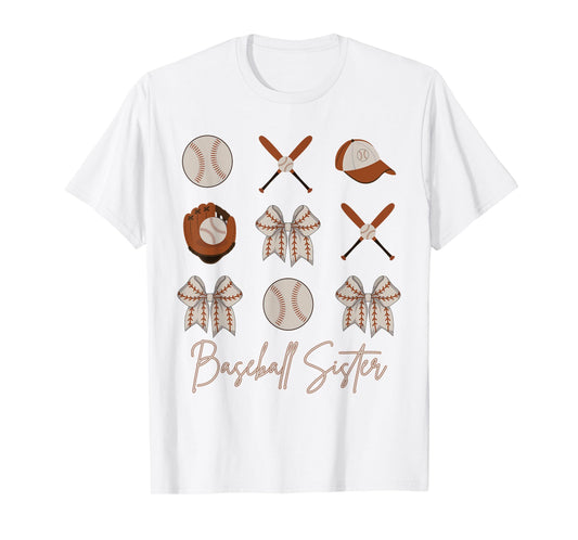 Baseball Sister Coquette Bow Girls Cheer Baseball T-Shirt