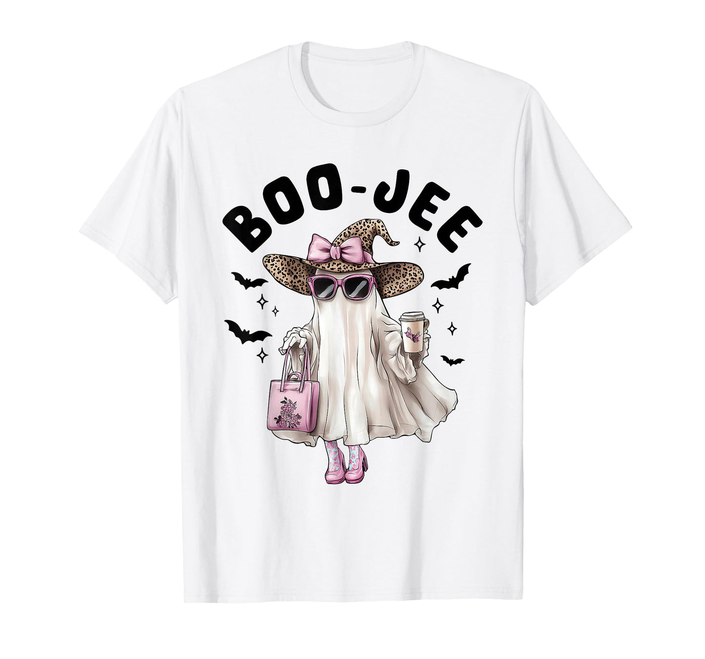 Coquette Leopard Ghost Coffee Boo-JEE Halloween Boujee Ghost T-Shirt