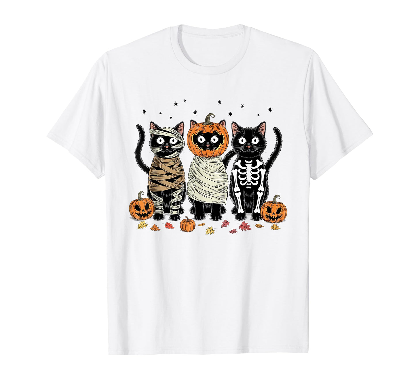 Retro Cat Witch Scary Halloween Pumpkin Women Men Kids T-Shirt
