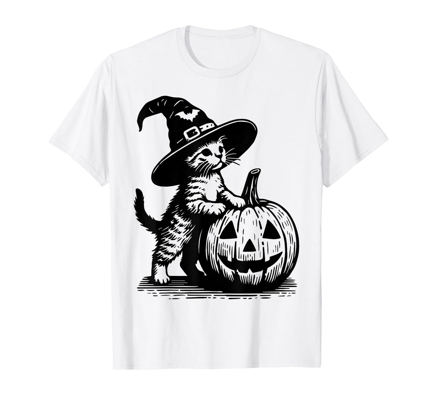 Vintage Cute Halloween Kitty Retro Witch cat Pumpkin Graphic T-Shirt