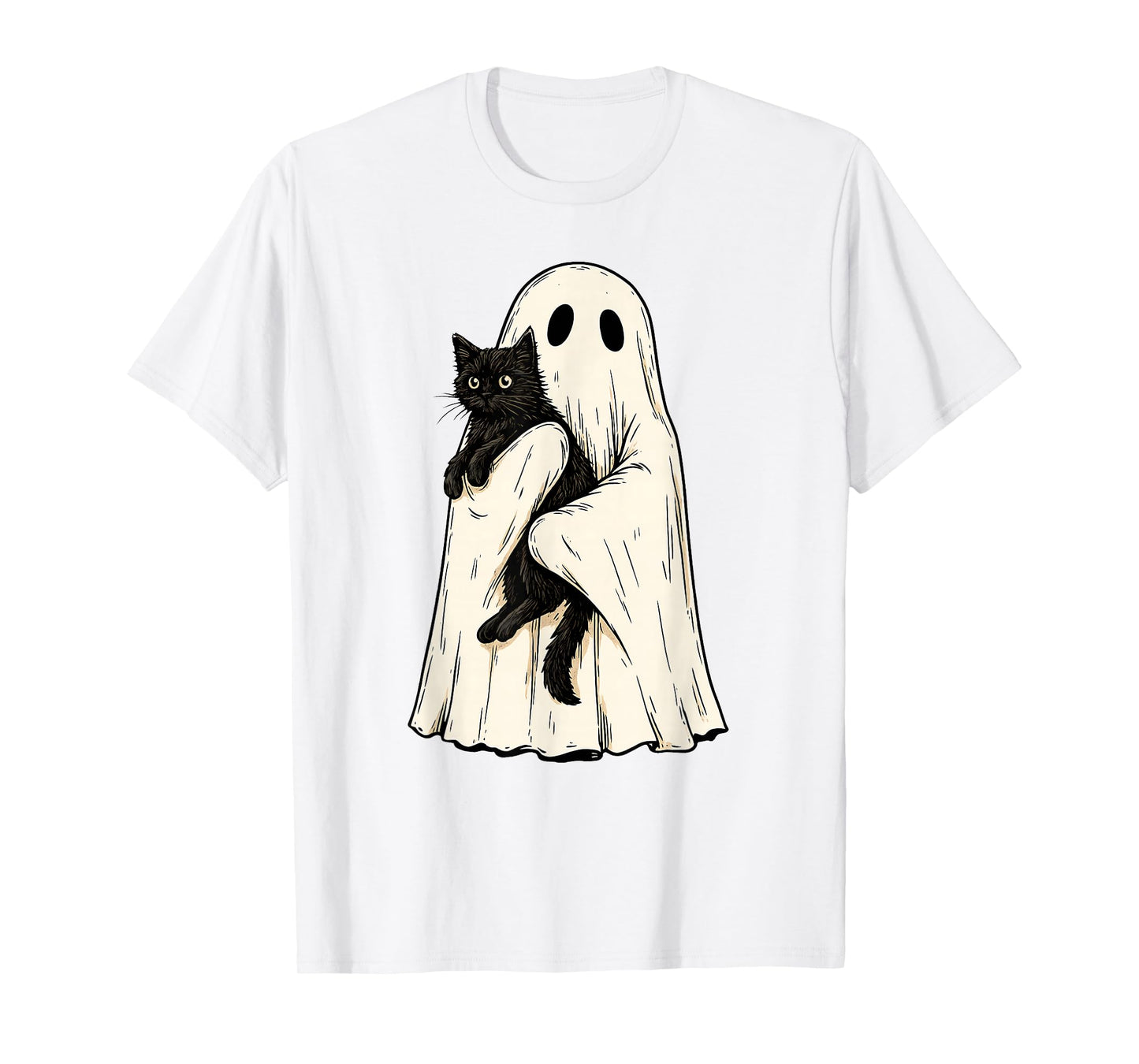 Vintage Halloween Ghost Holding Black Cat Men Women T-Shirt