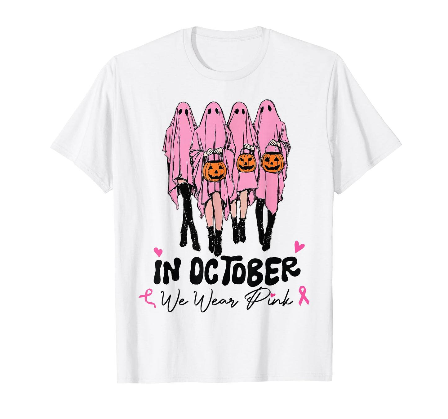 Halloween October We Wear Pink Breast Cancer Awareness Ghost T-Shirt