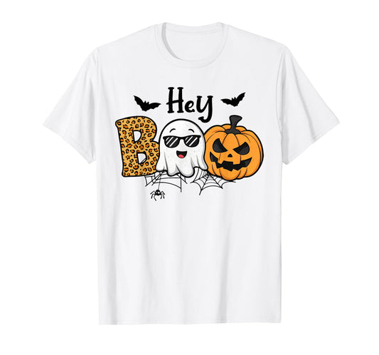 Halloween Hey Boo Ghost Pumpkin Costume Women Girls Kids T-Shirt