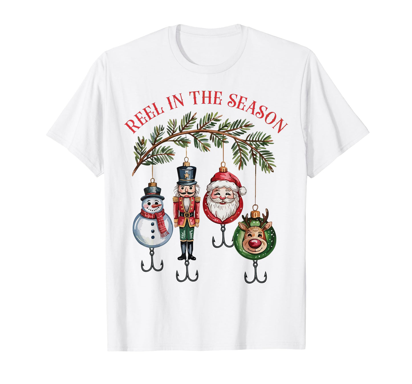 Funny Fisherman Christmas Santa Fishing Reel in The Season T-Shirt