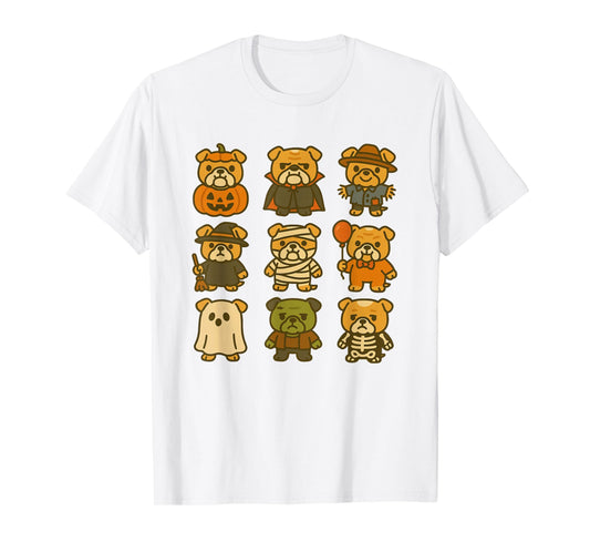 English Bulldog Halloween Costume Funny Scary Dog Ghost T-Shirt