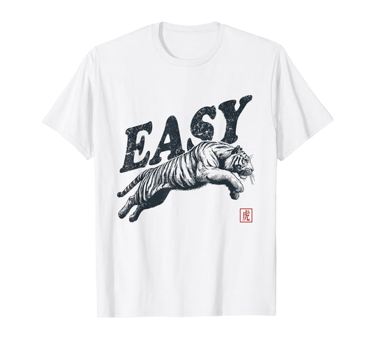 Vintage Easy Tiger Retro Distressed Grey Crew Neck Classic Fit T-Shirt, Unisex-Adults, Small, Short Sleeve