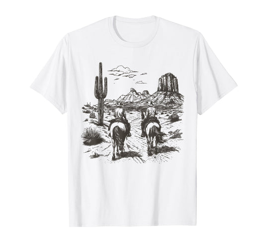 Vintage Cowboy Riding Horse Western Desert Mountain Country T-Shirt