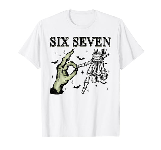 67 Six Seven Witch Skeleton Halloween Meme Funny Design T-Shirt