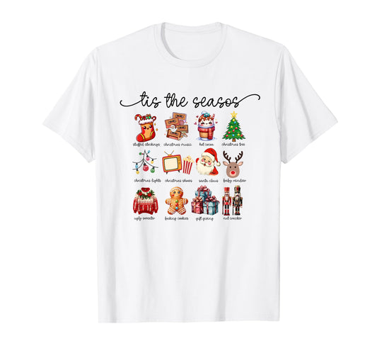 Cute Retro Christmas Icons Santa Tree Gingerbread Festive T-Shirt