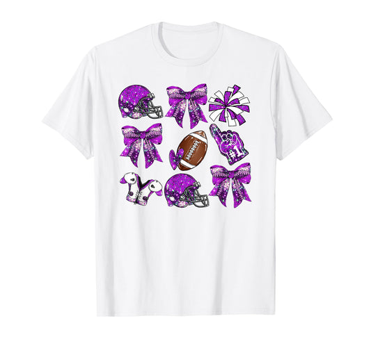Purple Coquette Bow Football Game Day Women Girls Kids T-Shirt