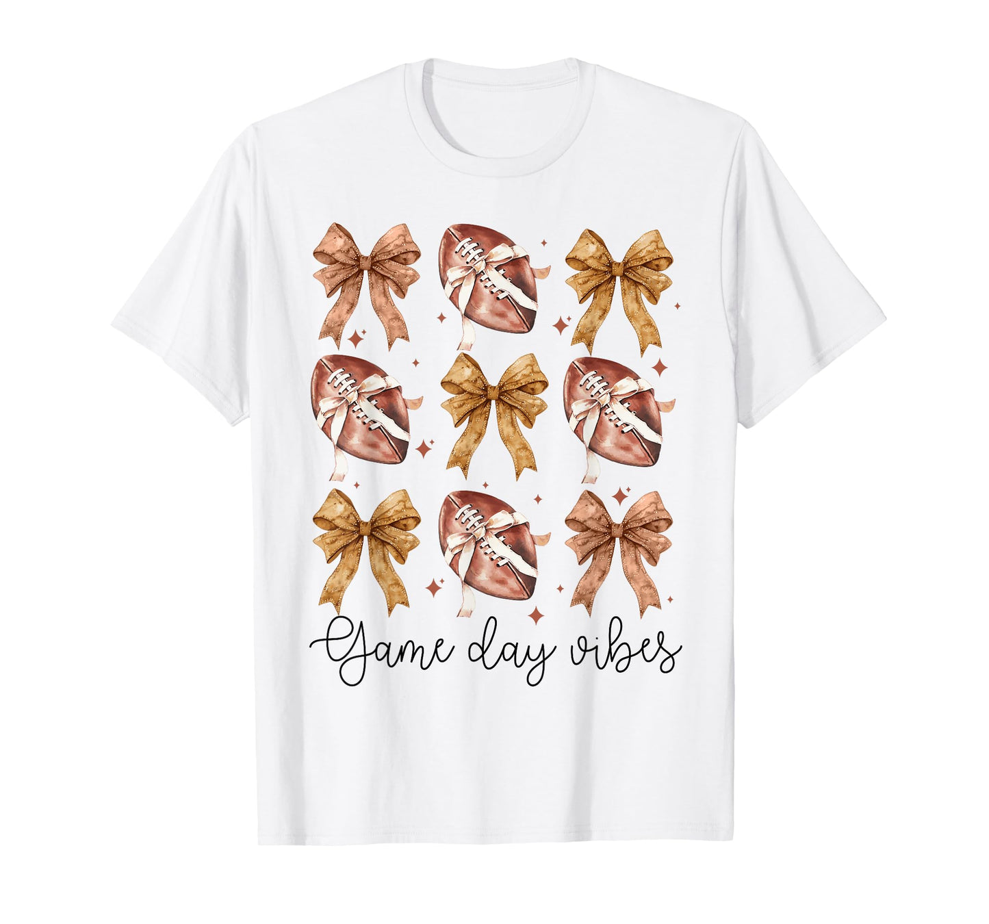 American Football Game Day Vibes Coquette Bow Football Lover T-Shirt