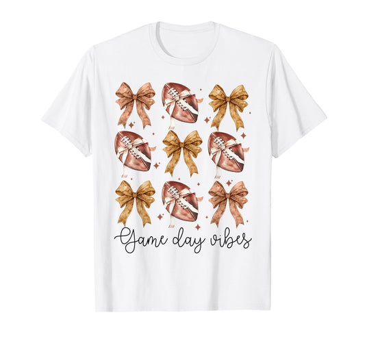 American Football Game Day Vibes Coquette Bow Football Lover T-Shirt