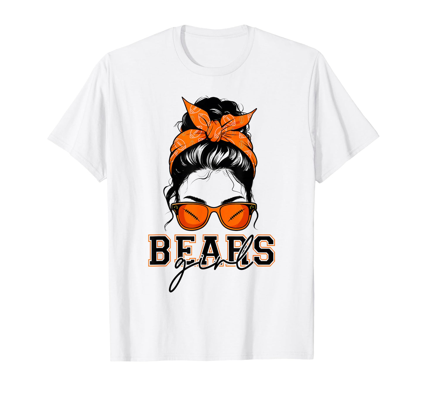 Bears Girl Messy Bun Sports Fan Team Athletic Spirit T-Shirt