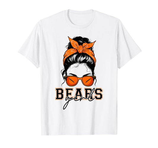 Bears Girl Messy Bun Sports Fan Team Athletic Spirit T-Shirt