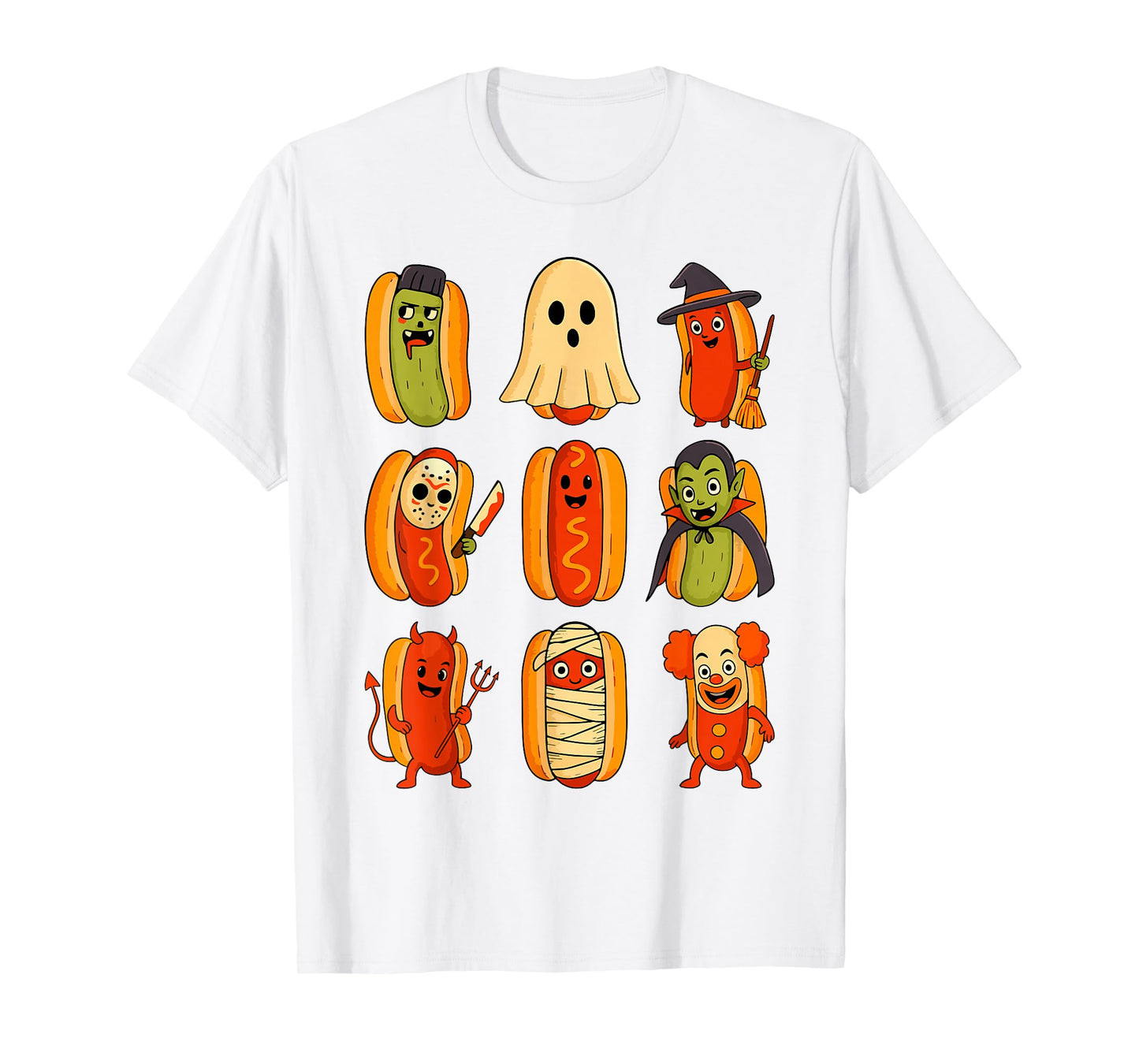 Funny Hotdogs in Ghost Mummy Witch Costume Halloween Kids T-Shirt