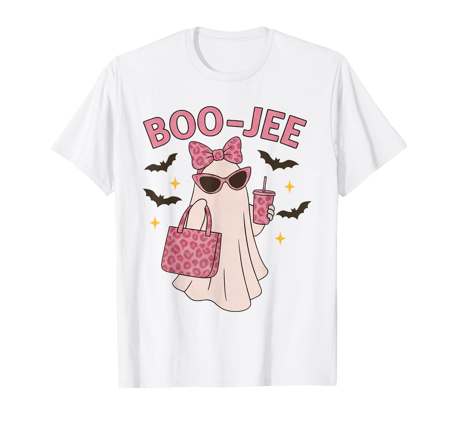Coquette Leopard Ghost Coffee Boo-JEE Halloween Boujee Ghost T-Shirt