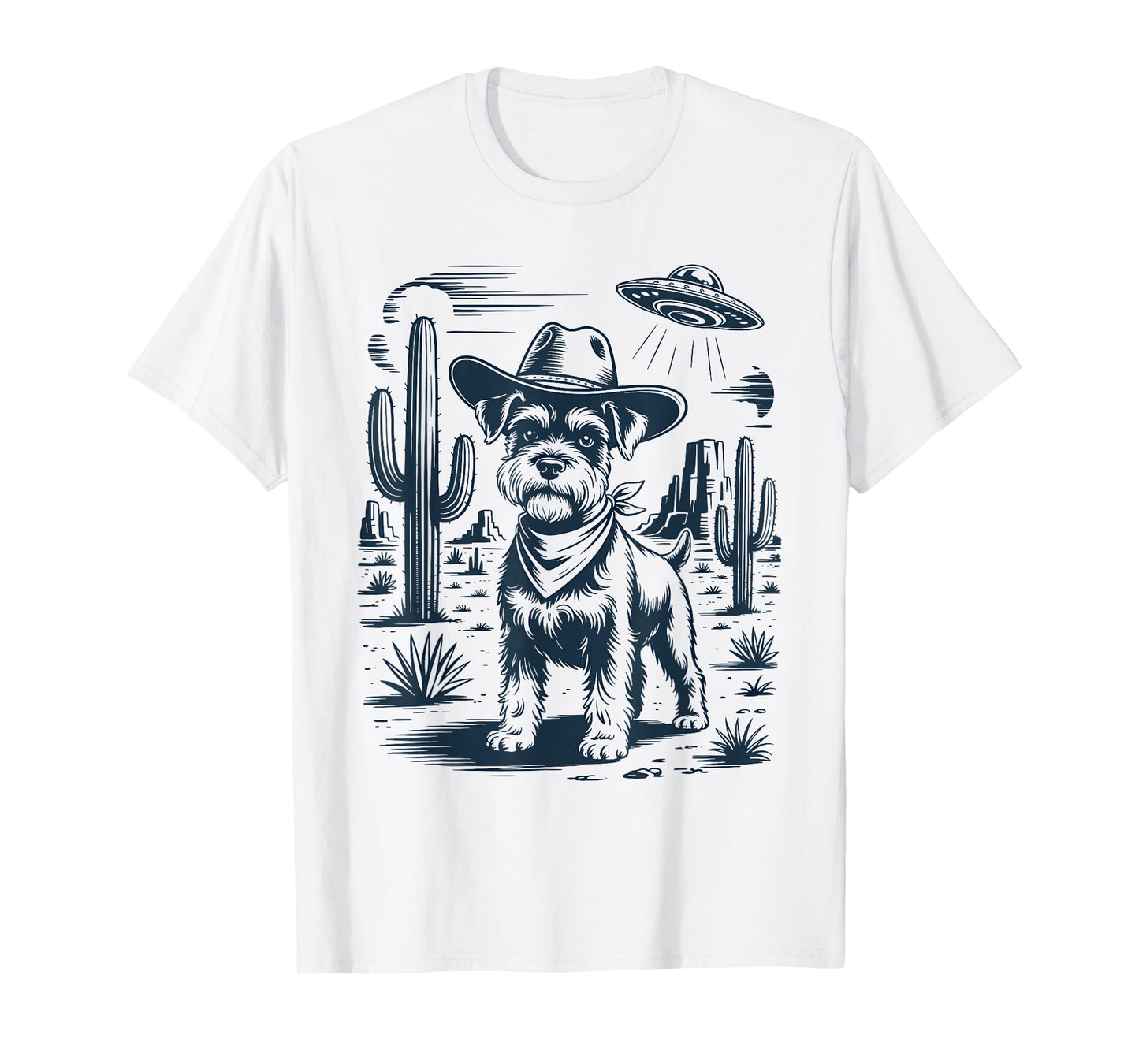 Cowboy Miniature Schnauzer Dog Vintage UFO Western T-Shirt