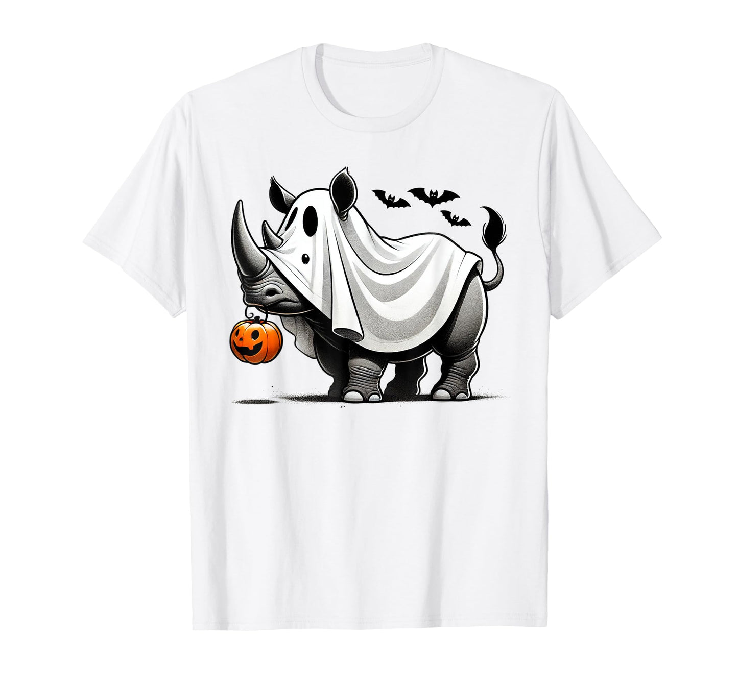 Funny Rhino Ghost Halloween Costume Rhinoceros Jackolantern T-Shirt