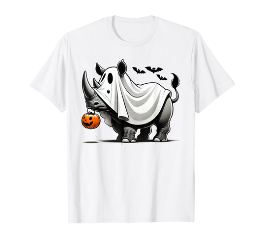 Funny Rhino Ghost Halloween Costume Rhinoceros Jackolantern T-Shirt