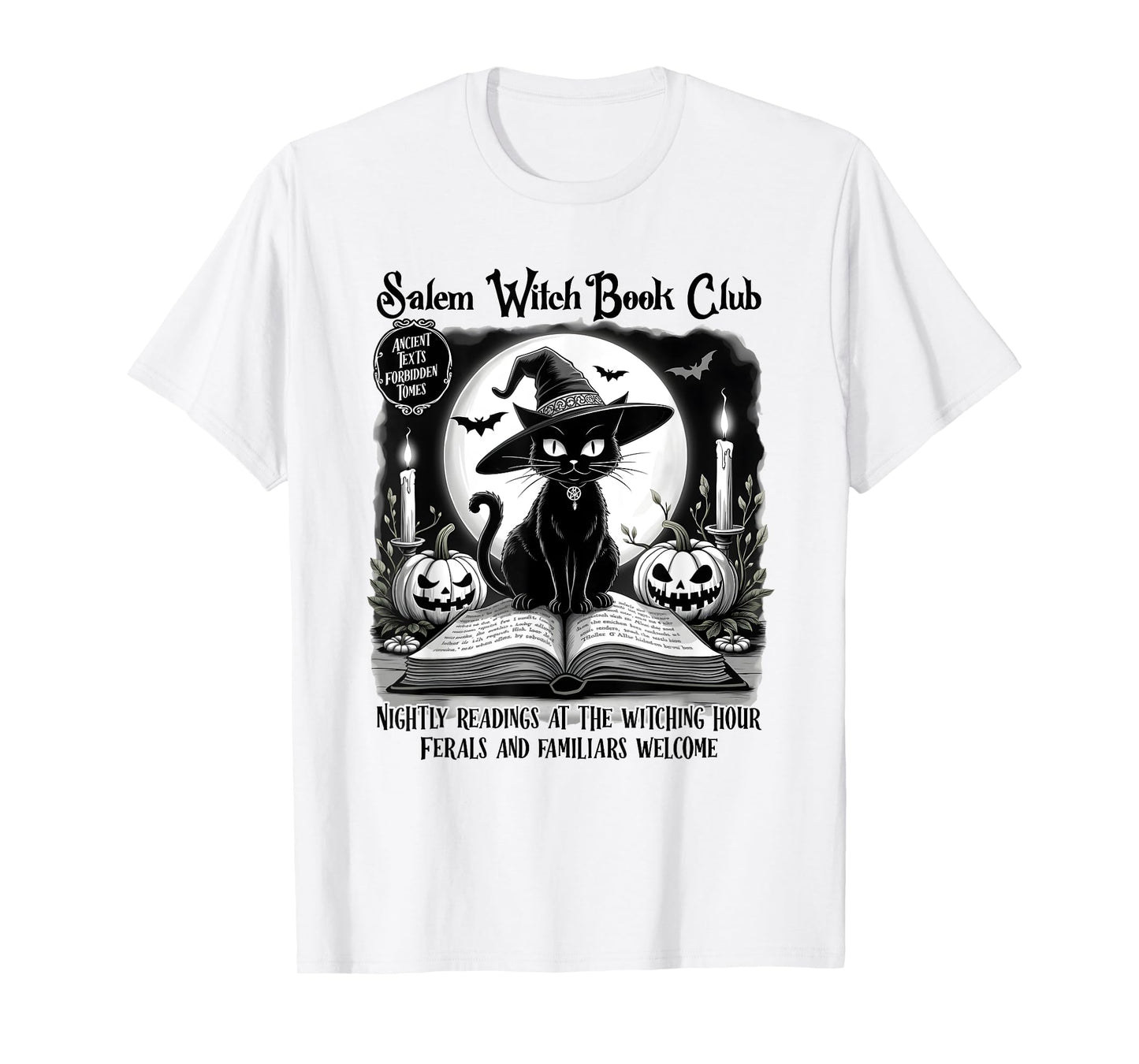 Salem Witch Book Club Spooky Halloween Black Cat Book Lovers T-Shirt for Men Women Kids