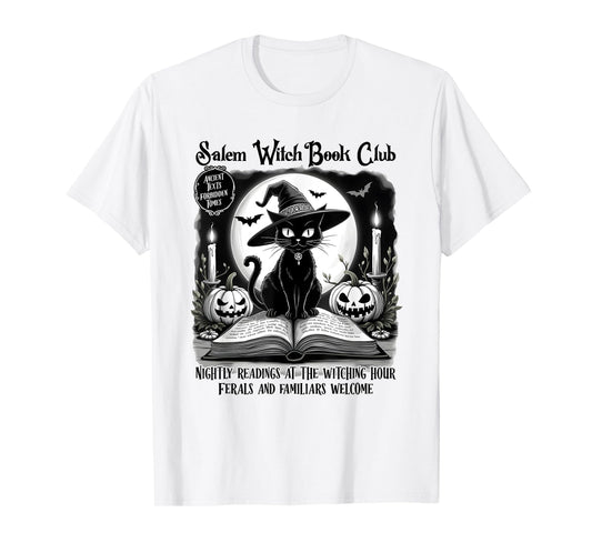 Salem Witch Book Club Spooky Halloween Black Cat Book Lovers T-Shirt for Men Women Kids