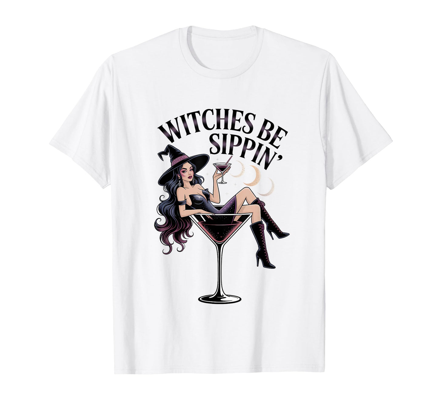 Witches Be Sippin Halloween Witch Martini Moon Phases T-Shirt