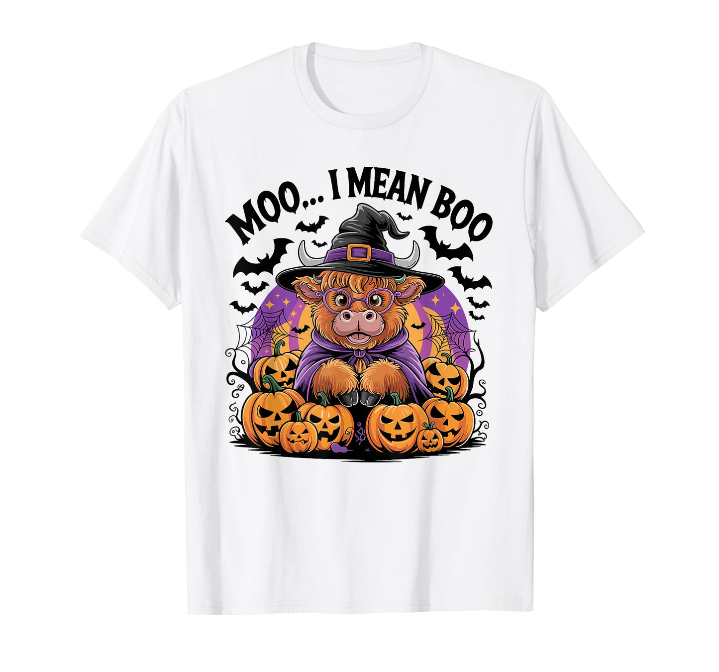 Moo I Mean Boo Witch Highland Cow Halloween Costume T-Shirt