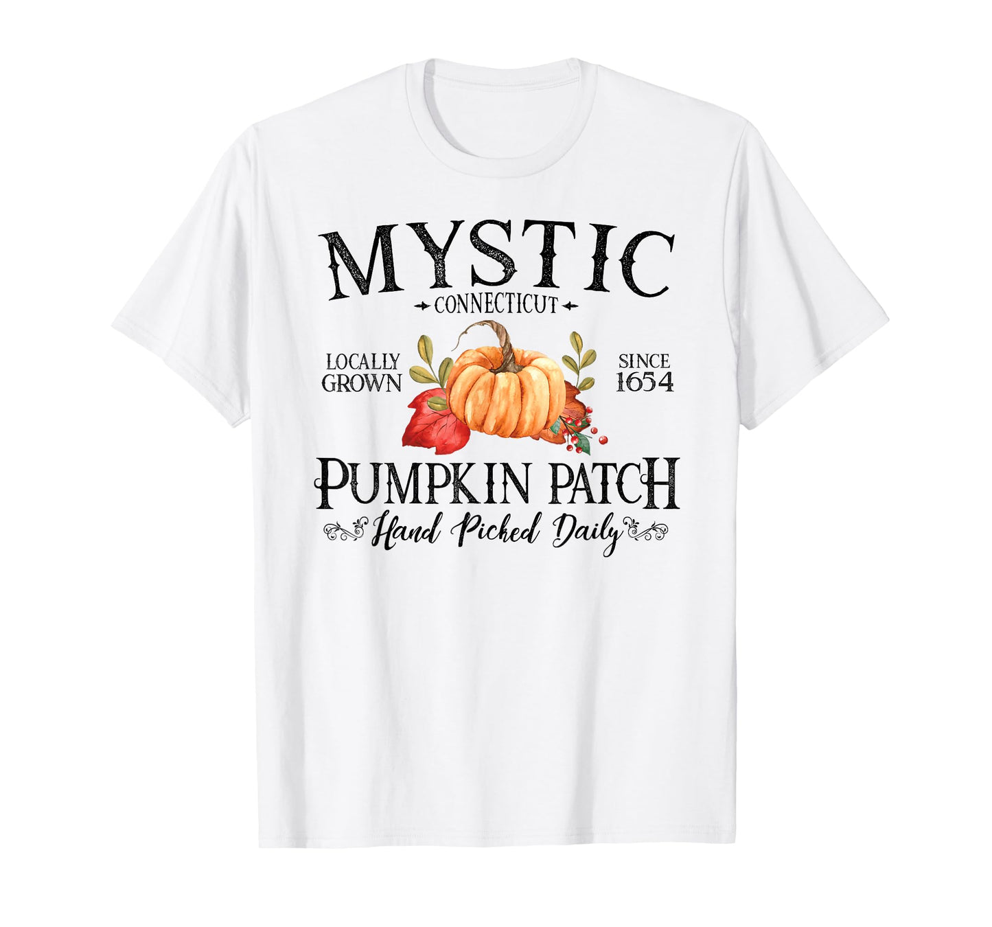 Mystic Connecticut Pumpkin Patch Fall Black Letters T-Shirt