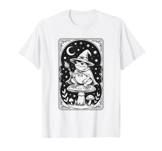 Cute Witch Frog on Mushroom Halloween Magic Night Sky T-Shirt