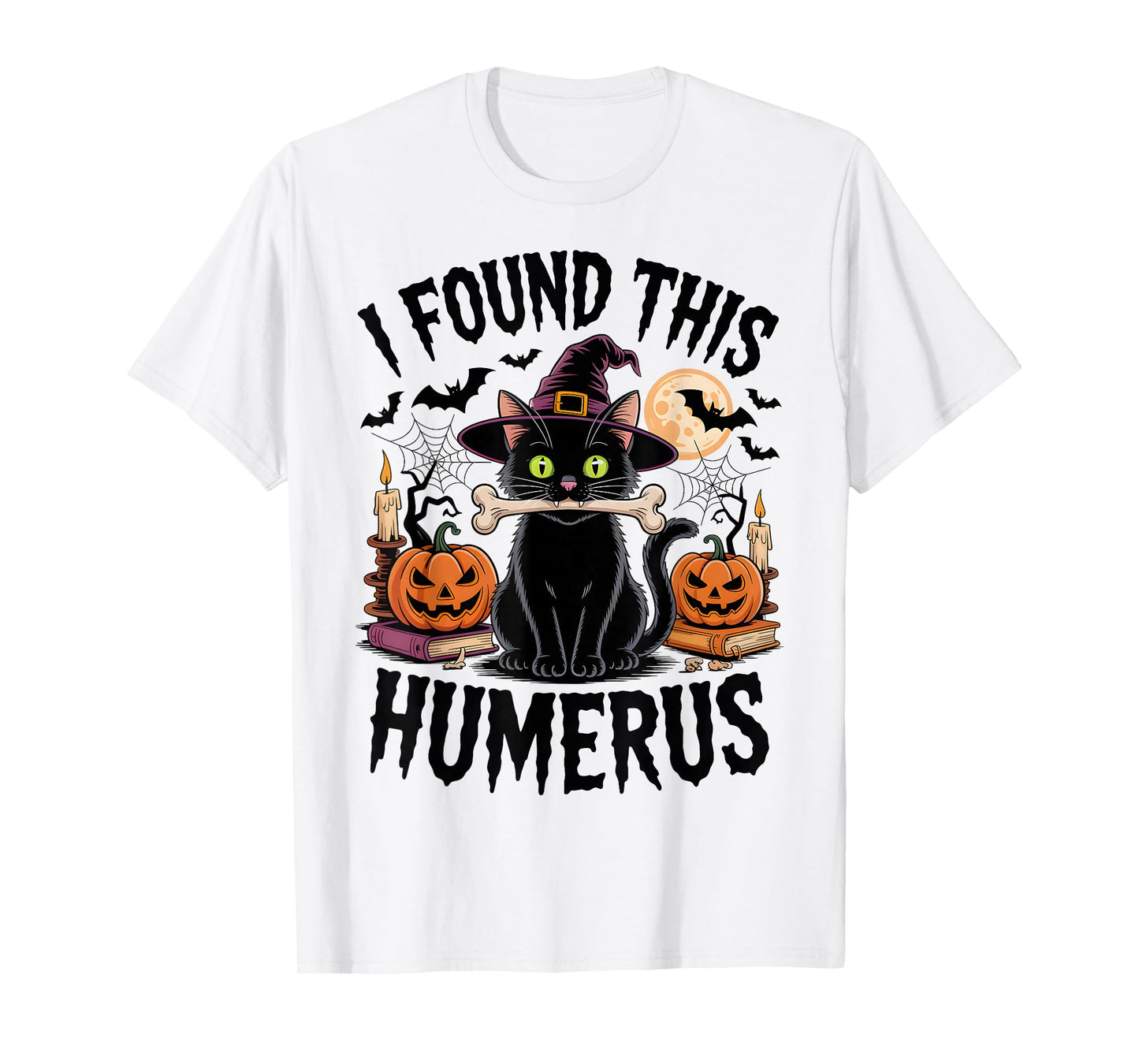 I Found This Humerus Vintage Witch Scary Black Cat Halloween T-Shirt