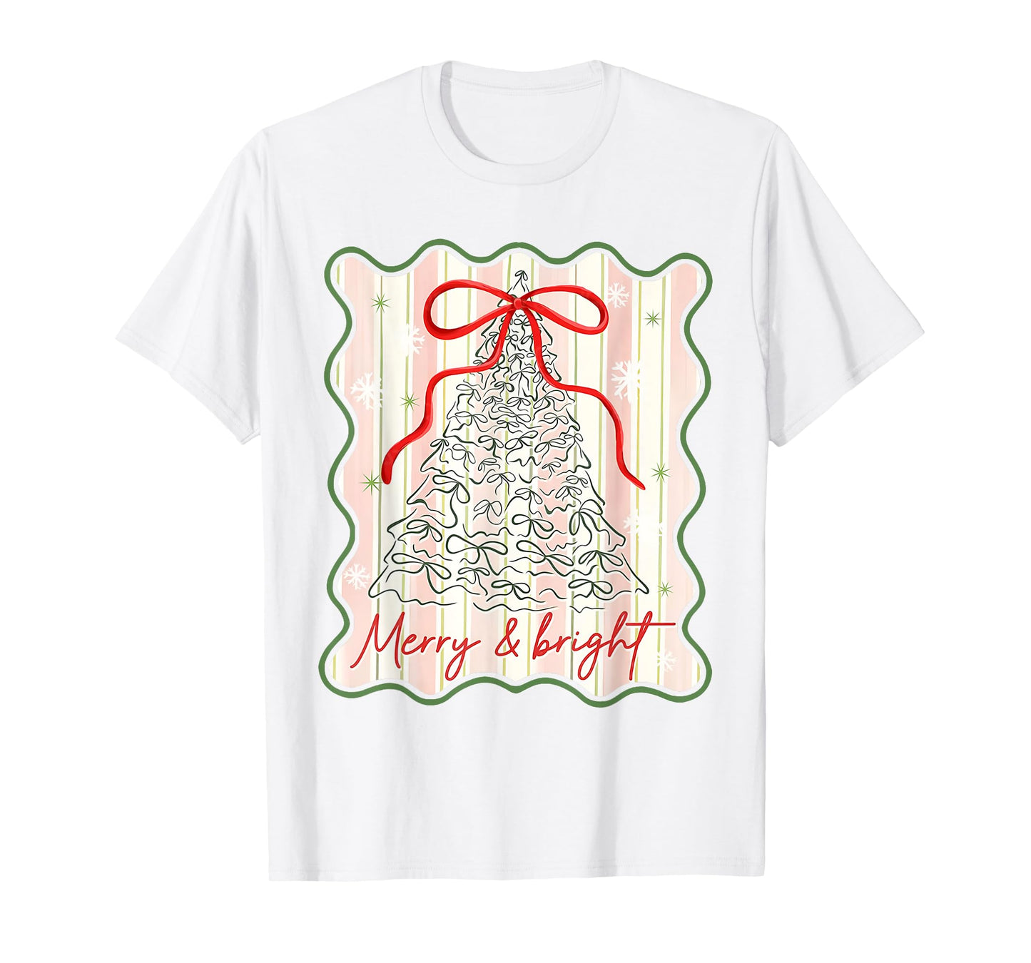 Merry & Bright Coquette Bow Christmas Xmas Pajamas Holiday T-Shirt
