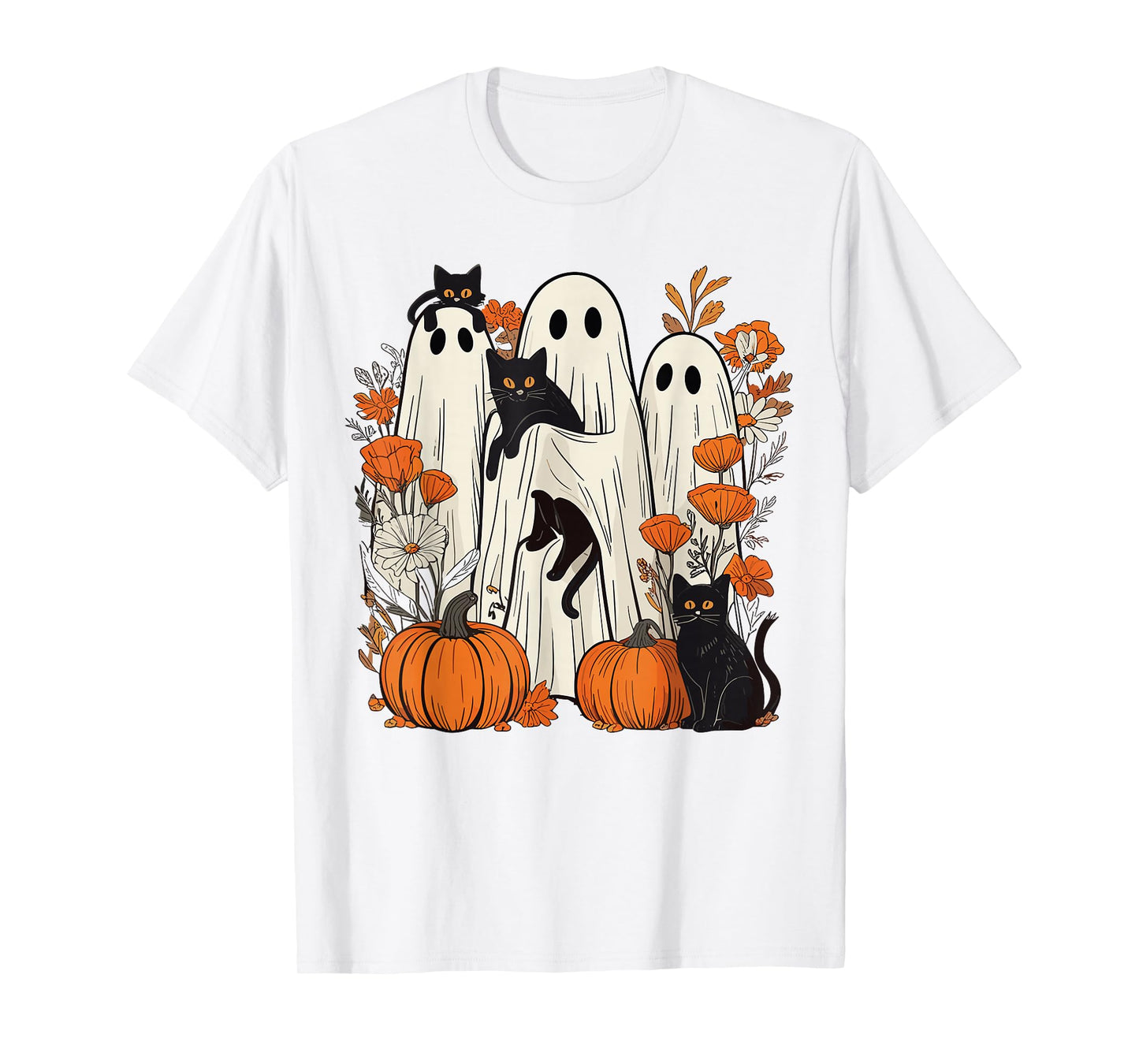 Retro Halloween Ghost Holding Black Cat Costume Men Women T- T-Shirt