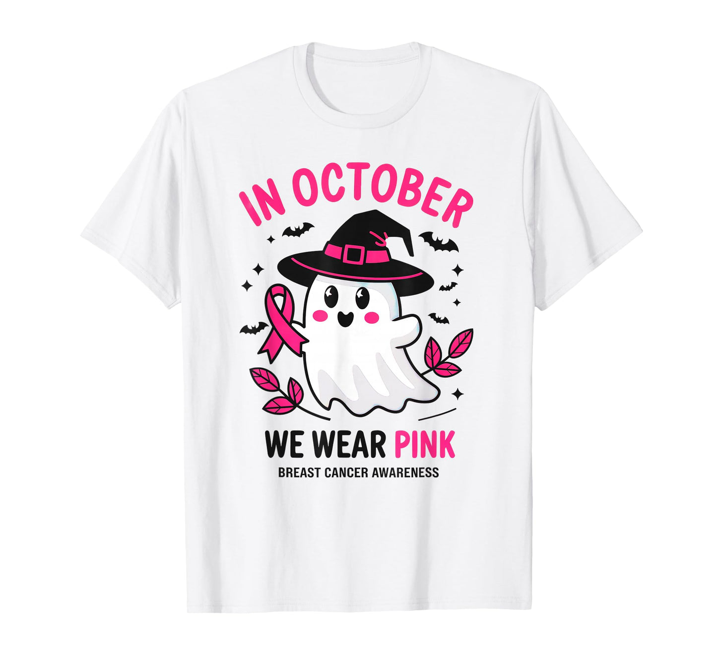 in October We Wear Pink Breast Cancer Awareness Halloween T-Shirt