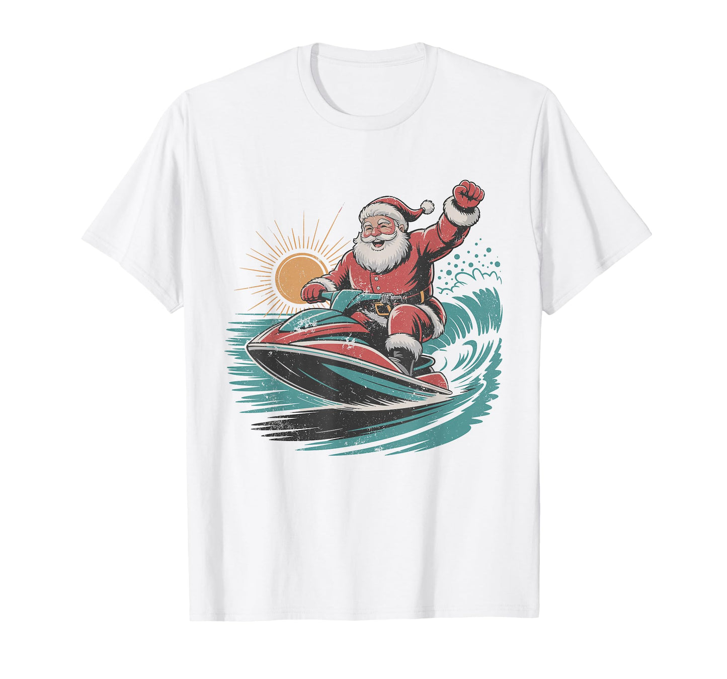 Vintage Santa Jet Skiing Retro 90s Christmas Holiday Sports T-Shirt