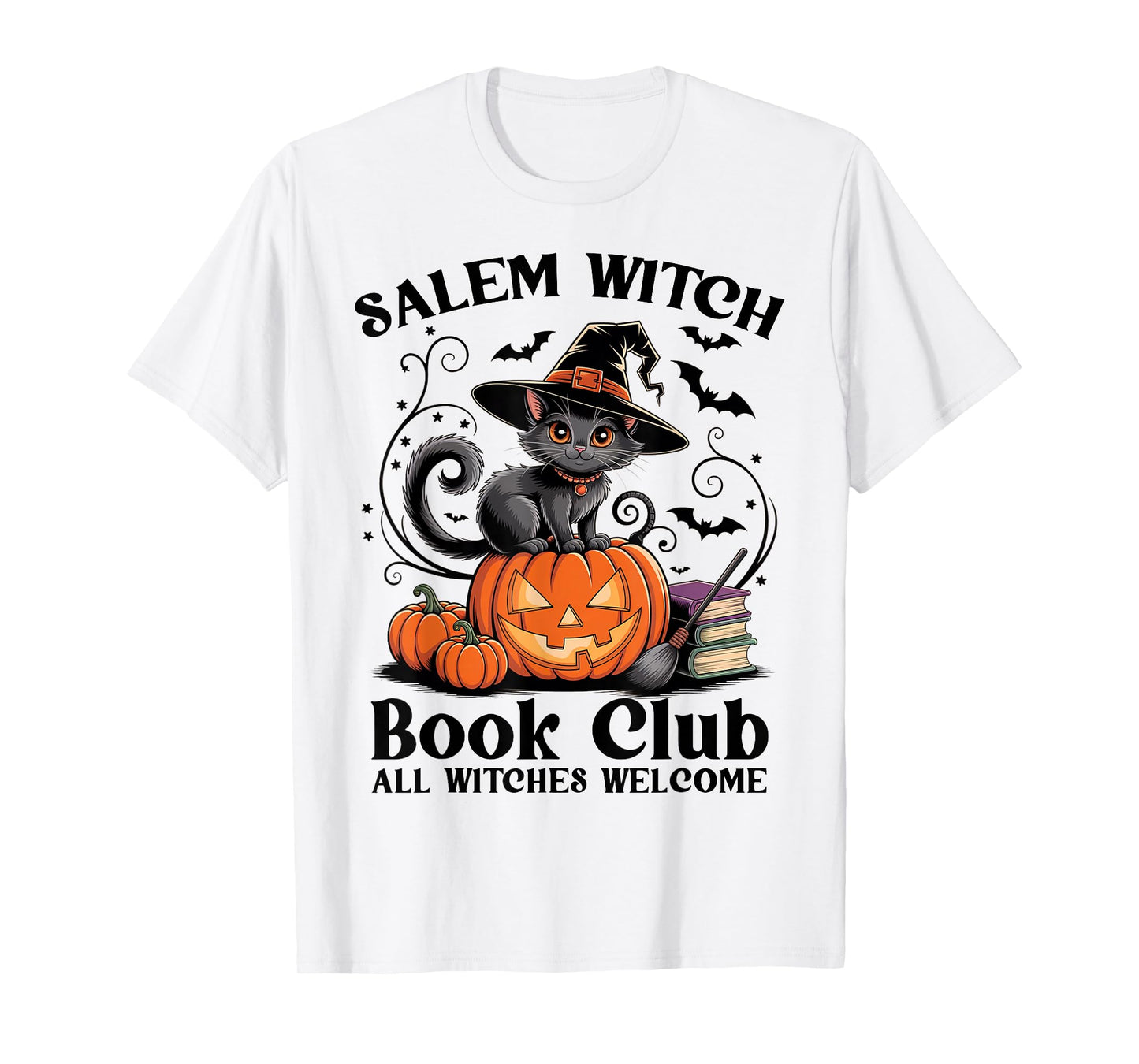 Salem Witch Book Club All Witches Welcome Spooky Cat T-Shirt