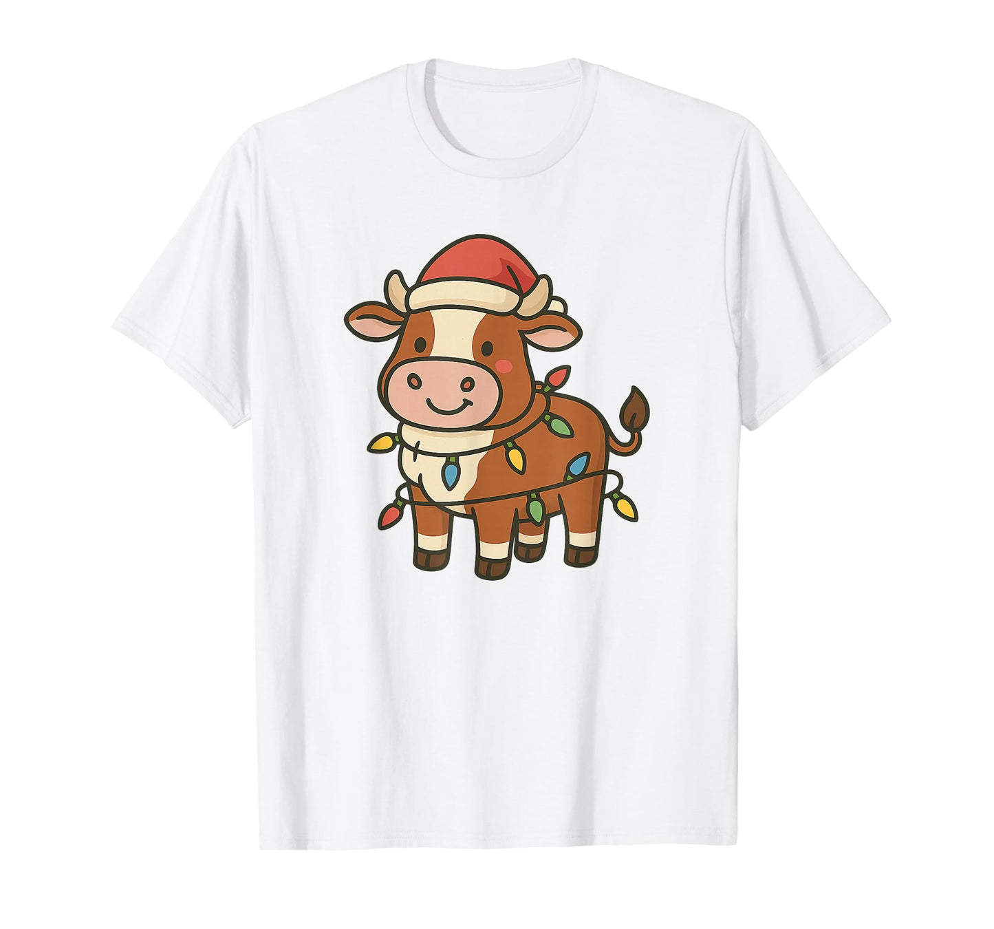 Christmas Cow Lights Santa hat Funny Hereford T-Shirt