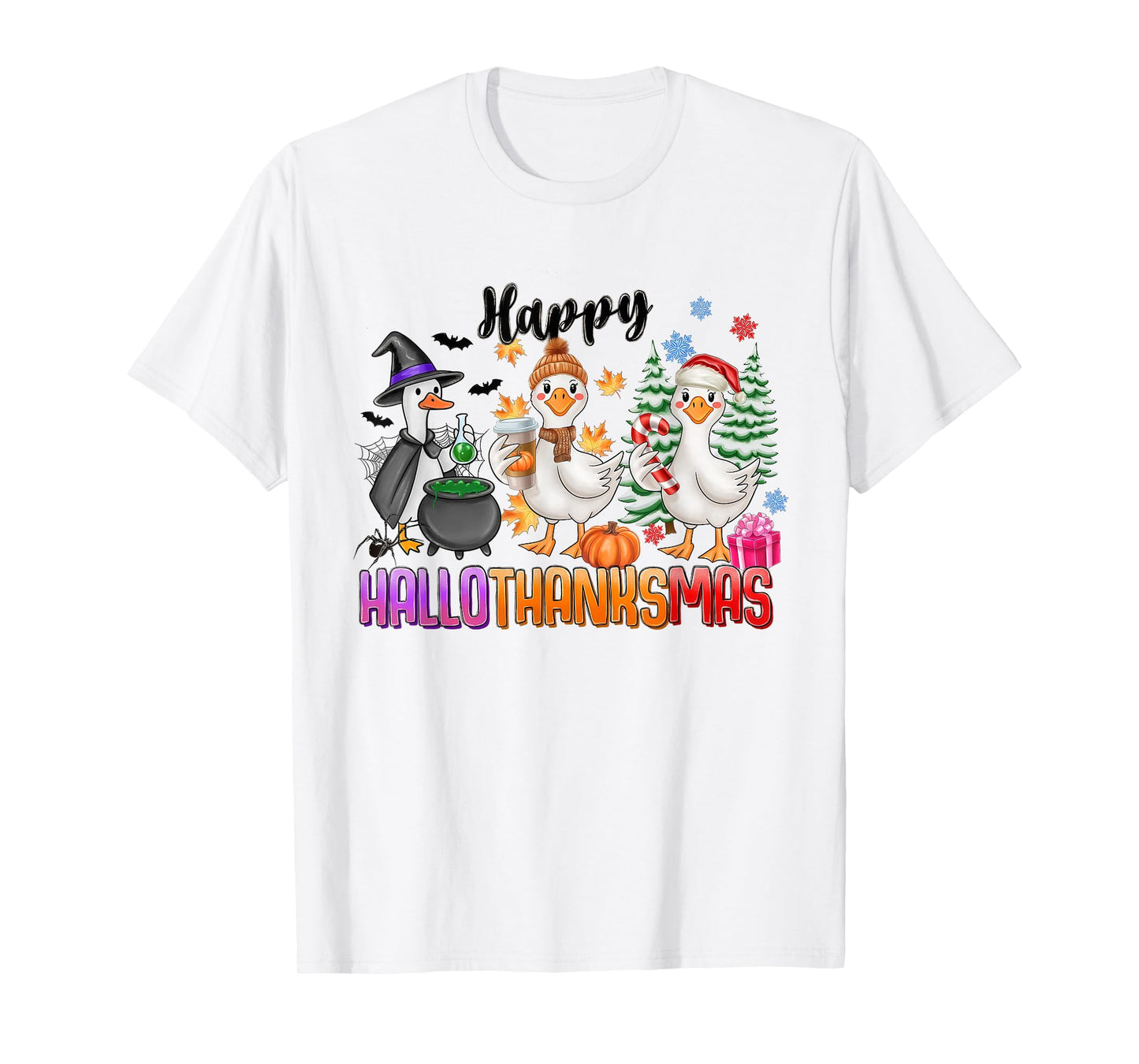 Happy HalloThanksMas Goose Halloween Thanksgiving Christmas T-Shirt