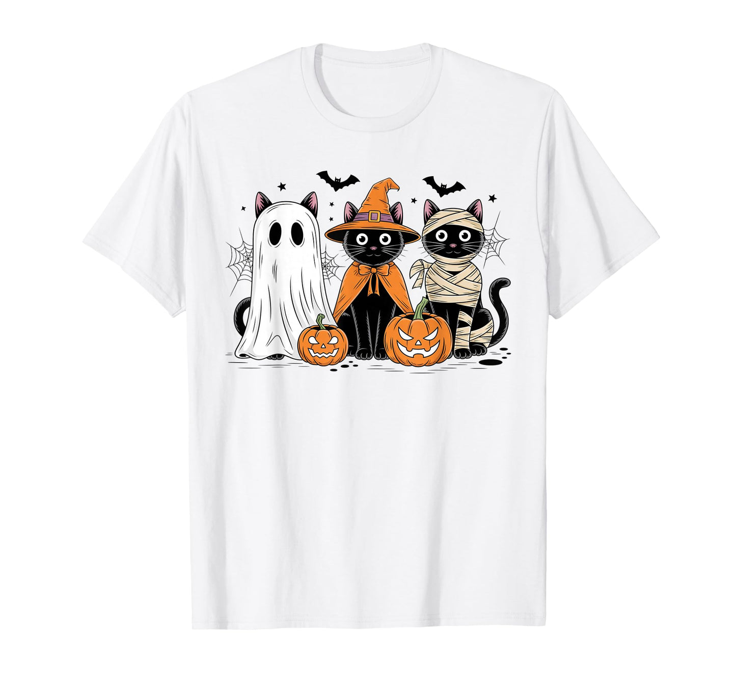 Retro Black Cat Witch Scary Halloween Pumpkin Women Men Kids T-Shirt