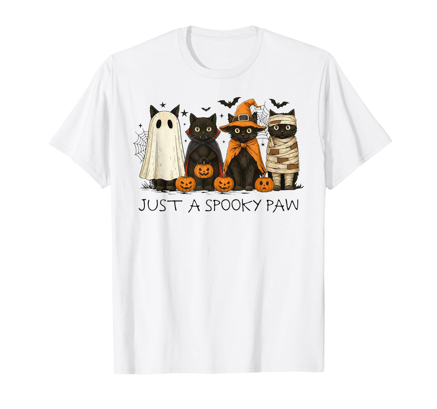 Just a Spooky Paw Halloween Cat Funny Cute Mummy Skeleton T-Shirt