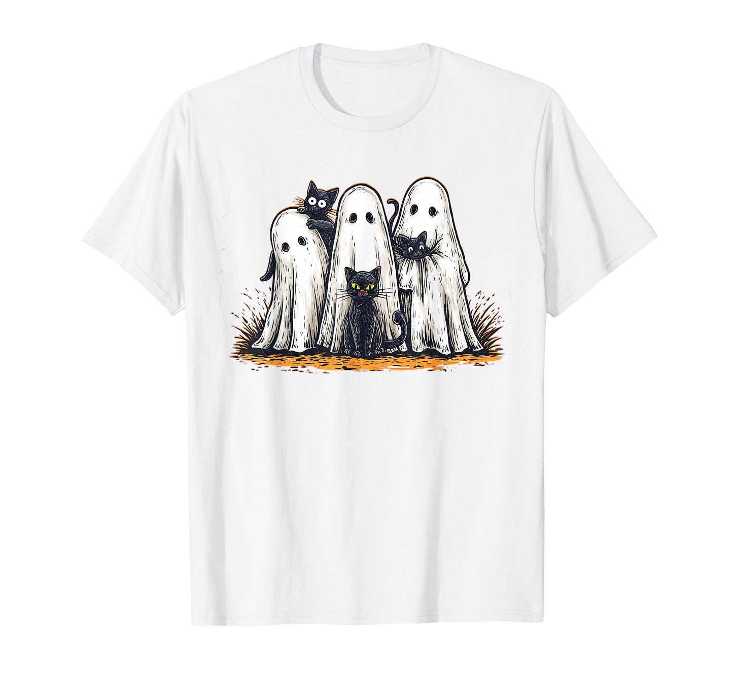 Funny Ghosts Holding Black Cats Halloween Ghost Cat Lovers T-Shirt