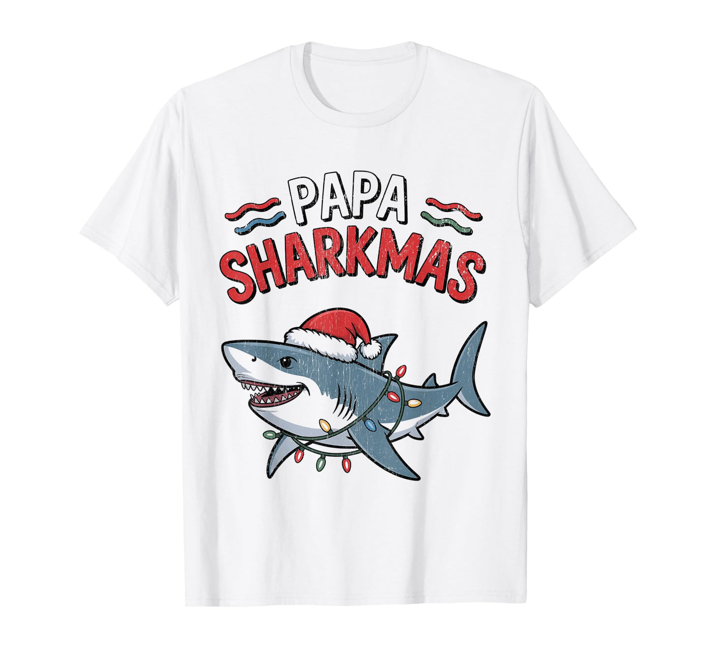 Papa Sharkmas Funny Shark Santa Hat Ugly Christmas Sweater T-Shirt