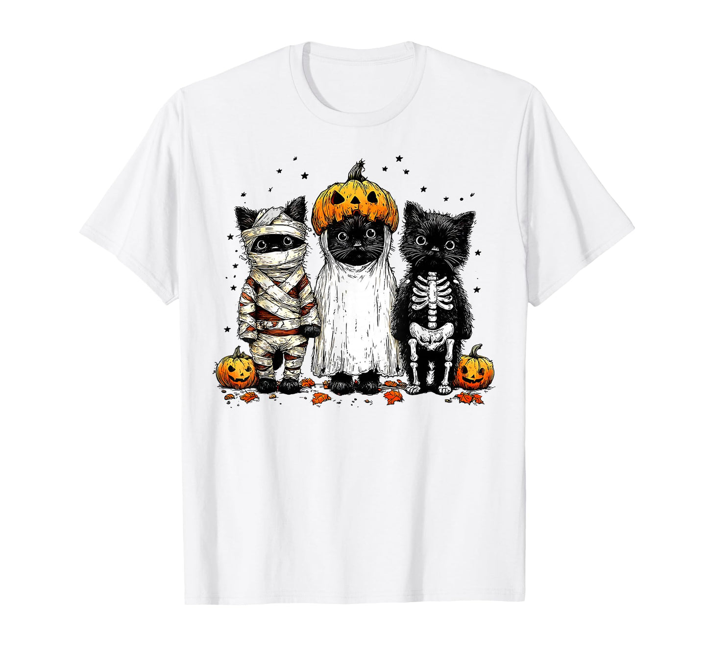 Vintage Black Cat Pumpkin Ghost Cat Halloween Men Women Kid T-Shirt