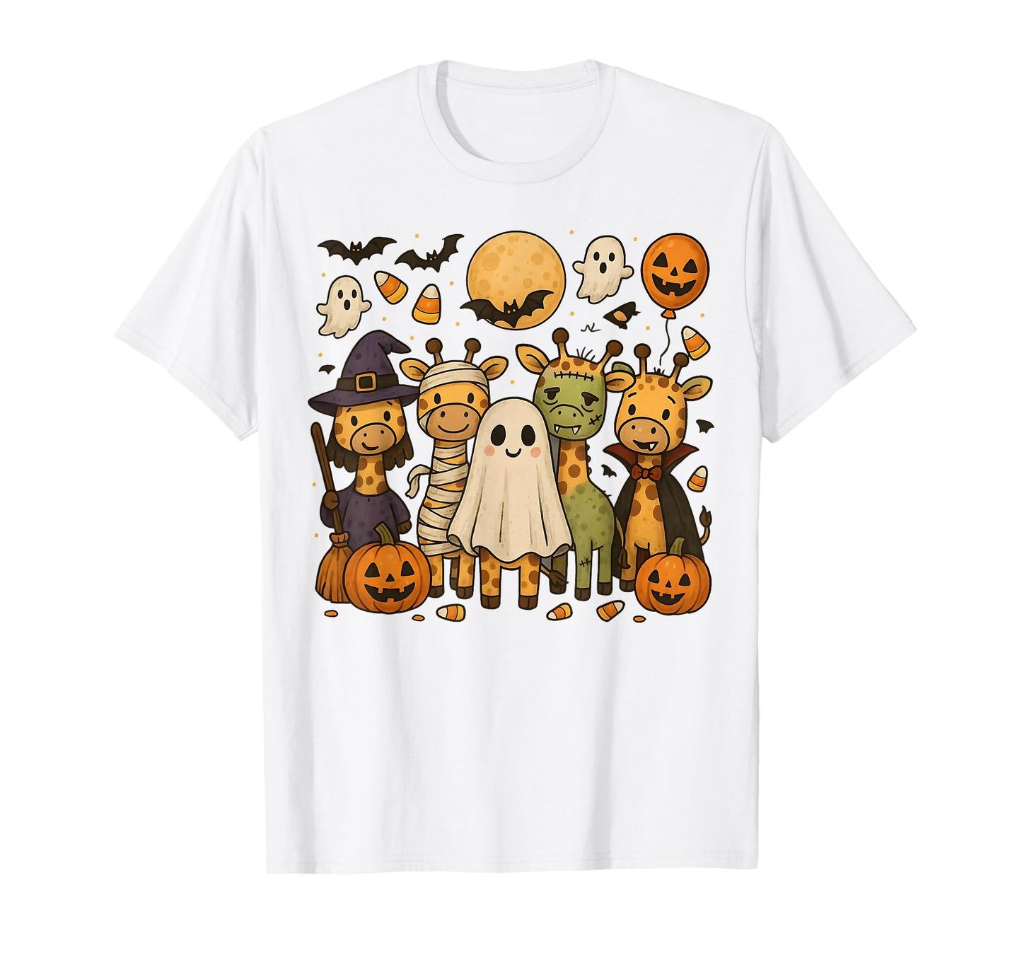 Giraffe Spooky Witch Boo Zombie Cute Halloween Boys Girls T-Shirt