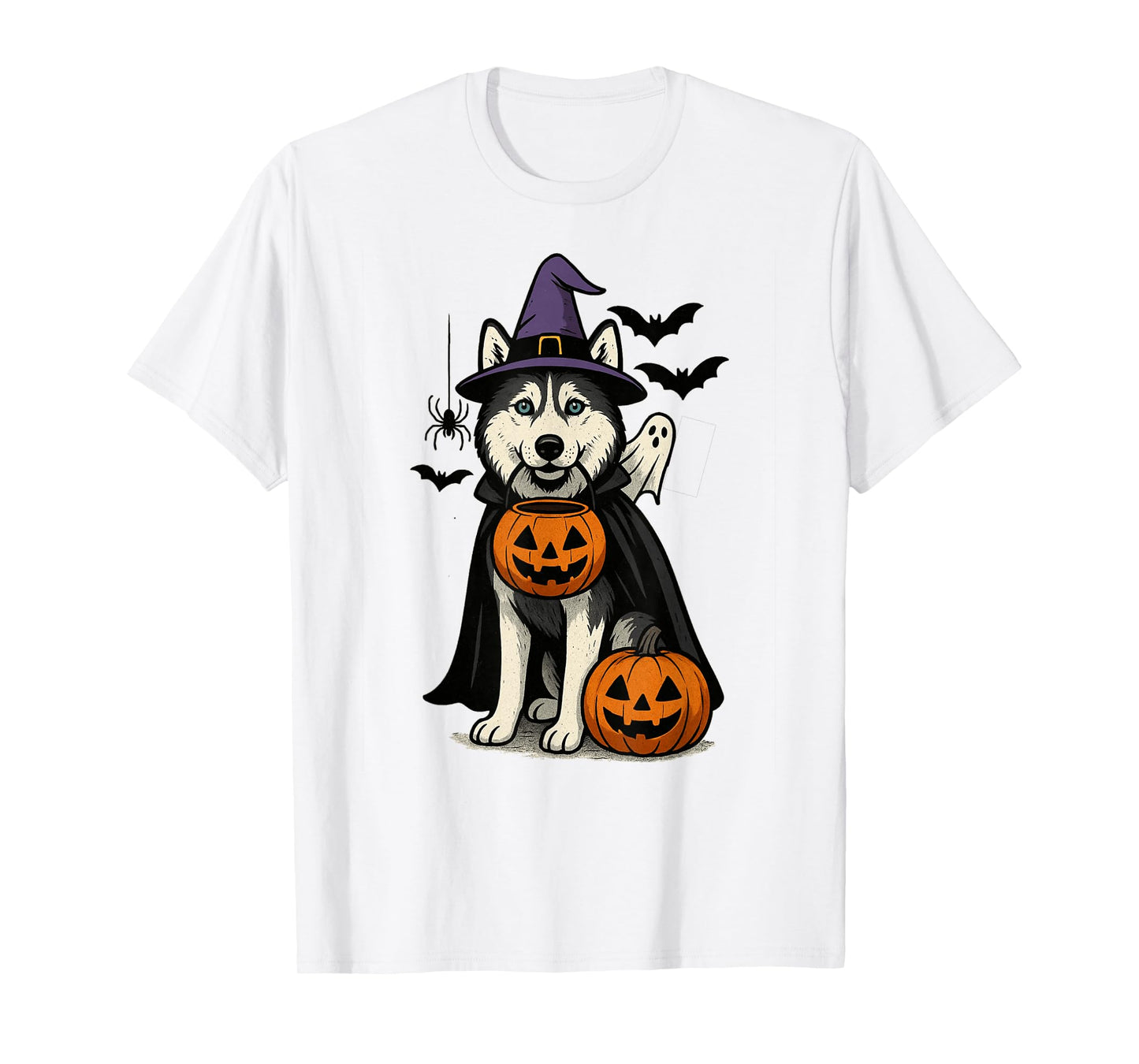 Halloween Siberian Husky Dog, Witch's hat, with Blue Eyes T-Shirt