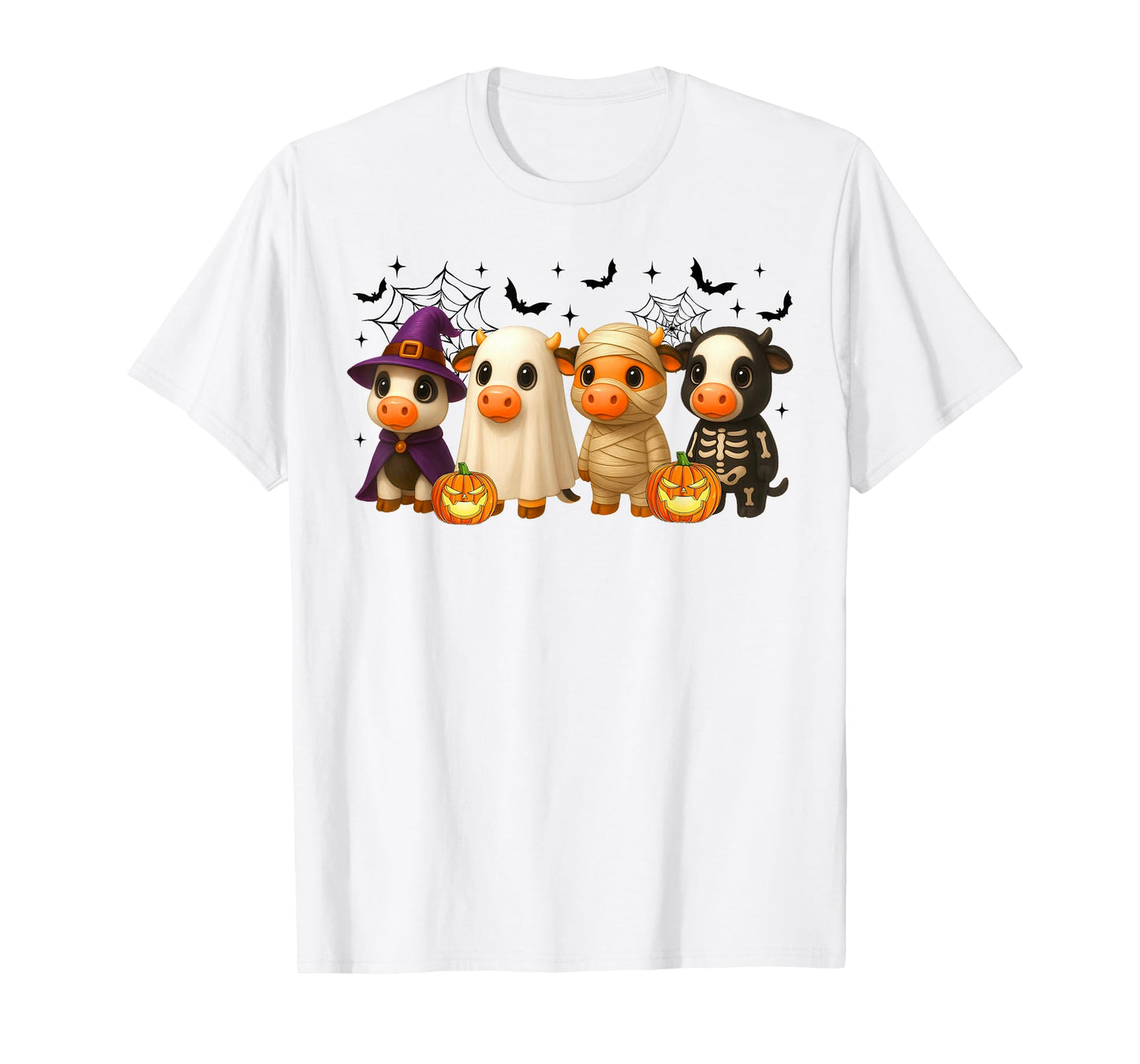 Cows in Witch Skeleton Ghost Costume Happy Halloween Day T-Shirt